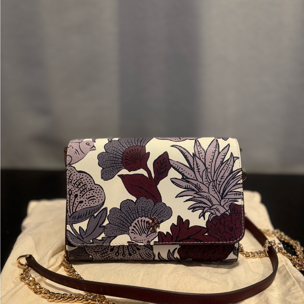 Authentic Tory Burch Leather Gold Chain Crossbody bag convertible wallet purse